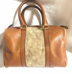 Vintage 70's Christian Dior Bagages camel brown mini duffle purse. Unisex bag in suede trimming. Dior logo jacquard interior. 050425r2