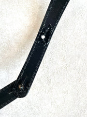 Vintage Lanvin black leather shoulder bag with iconic golden logo motif, Classic purse for daily use. 050222ya1