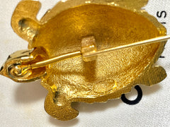 Vintage CHANEL golden turtle pin brooch with CC mark. Can be used for scarf, hat, shawl, jacket, and anything you can think of. 0408243