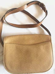 Vintage Christian Dior nude beige leather purse, shoulder bag with golden Dior motif. Classic purse. 0506286