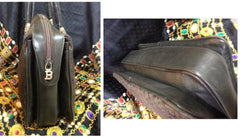 Vintage Bally Dark Brown & Khaki Woven Leather Handbag — Smooth and Suede Combo — Golden B Logo — Rare Masterpiece. 050323re2