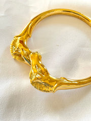Vintage Hermes golden double horse head design bangle, bracelet. Beautiful classic jewelry from Hermes. 050120an8