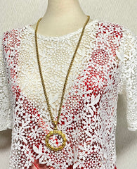 Vintage CHANEL long chain necklace with round glass loupe pendant top and CC motifs. Can be worn in double. Gorgeous masterpiece.0411111