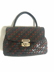 Vintage Bottega Veneta black, navy, wine, green, multicolor intrecciato woven leather handbag. Rare masterpiece.