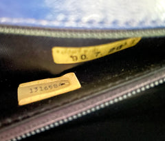 MINT. Vintage CHANEL blue genuine lizard leather double envelop style flap shoulder purse with golden chain strap and tassel. 050225ac1