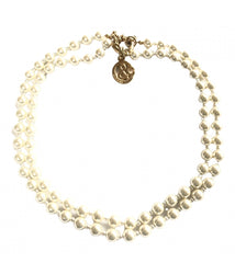 MINT. Vintage Moschino, Cheap and Chic Bijoux, double layer faux pearl necklace with golden logo charm. Rare and unique jewelry.0404042