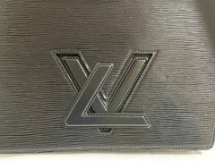 W3. Vintage Louis Vuitton black epi trapezoid mod style clutch bag.  One unique purse from epi line. Unisex and daily use. Trapeze bag. 0407261