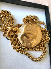 Vintage CHANEL golden chain necklace with round CC mark charm pendant top. Gorgeous jewelry. Best gift idea. 040107br1