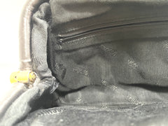 Vintage MOSCHINO black heart shape quilted lambskin mini handbag, tote purse. Too cute to carry.