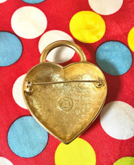 Vintage Givenchy heart brooch with logo mark.  Padlock heart shape pin brooch. Gorgeous jewelry piece. 05062814
