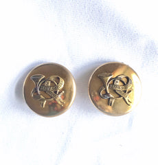 Vintage HERMES gold tone round earrings with trumpet and ribbon design. jewelry piece back in the old era. Classic Sellier series. 210805
