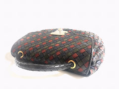 Vintage Bottega Veneta black, navy, wine, green, multicolor intrecciato woven leather handbag. Rare masterpiece.