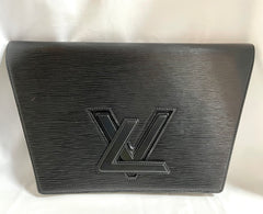 W3. Vintage Louis Vuitton black epi trapezoid mod style clutch bag.  One unique purse from epi line. Unisex and daily use. Trapeze bag. 0407261