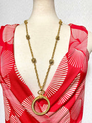 Vintage CHANEL golden chain necklace with loupe glass pendant top and ball charms. Gorgeous masterpiece. 0410131ac