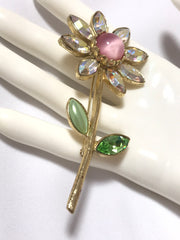 Vintage Christian Lacroix flower brooch pin with crystals and pink stone. Must have gorgeous masterpiece. 040427