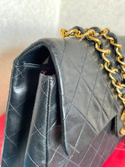 Vintage CHANEL black lamb leather large, jumbo size shoulder bag with big golden CC closure and chain strap. 2.55 classic purse. 050223rc1