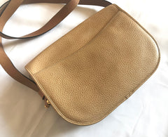 Vintage Christian Dior nude beige leather purse, shoulder bag with golden Dior motif. Classic purse. 0506286