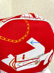 Vintage CHANEL red and white canvas large hobo shoulder bag with supermodel print and CC charm. Mademoiselle. 0407231
