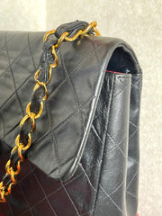 Vintage CHANEL black lamb leather large, jumbo size shoulder bag with big golden CC closure and chain strap. 2.55 classic purse. 050223rc1