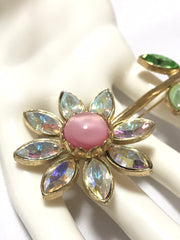 Vintage Christian Lacroix flower brooch pin with crystals and pink stone. Must have gorgeous masterpiece. 040427
