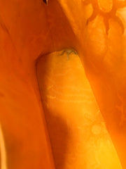 Vintage Christian Lacroix red patent enamel and leather bolide bag with golden logo zipper charm. Comes with shoulder strap. 0403172