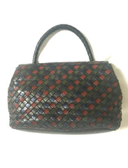 Vintage Bottega Veneta black, navy, wine, green, multicolor intrecciato woven leather handbag. Rare masterpiece.
