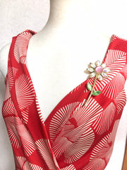 Vintage Christian Lacroix flower brooch pin with crystals and pink stone. Must have gorgeous masterpiece. 040427
