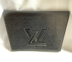 W3. Vintage Louis Vuitton black epi trapezoid mod style clutch bag.  One unique purse from epi line. Unisex and daily use. Trapeze bag. 0407261