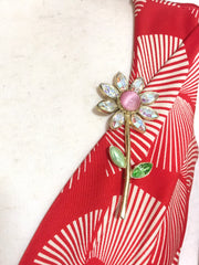 Vintage Christian Lacroix flower brooch pin with crystals and pink stone. Must have gorgeous masterpiece. 040427