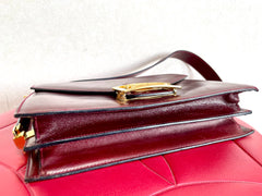 Vintage Celine wine red shoulder bag with clutch purse with golden carriage logo. Perfect elegance for your daily use. 050326rk1
