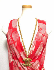 1990s. Vintage CHANEL long chain necklace with extra large matelasse CC mark pendant top.  Can be worn in double.  Gorgeous and classic jewelry piece.