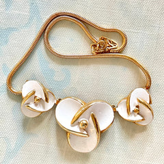 Vintage Christian Dior white flower charm necklace. Rare and one of a kind old jewelry piece. 0410051