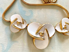 Vintage Christian Dior white flower charm necklace. Rare and one of a kind old jewelry piece. 0410051