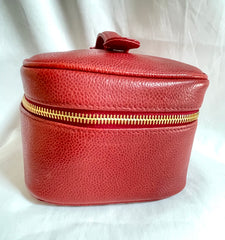 Vintage CHANEL lipstick red caviar leather cosmetic and toiletry pouch, makeup case bag. Very chic vanity purse. Must have. 0411112