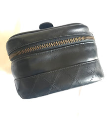 Vintage CHANEL calfskin classic cosmetic and toiletry black pouch, vanity bag with CC charm. Classic make up case. 0506301