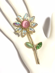 Vintage Christian Lacroix flower brooch pin with crystals and pink stone. Must have gorgeous masterpiece. 040427
