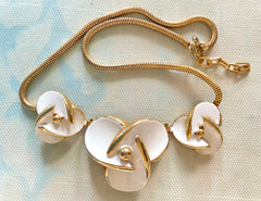 Vintage Christian Dior white flower charm necklace. Rare and one of a kind old jewelry piece. 0410051