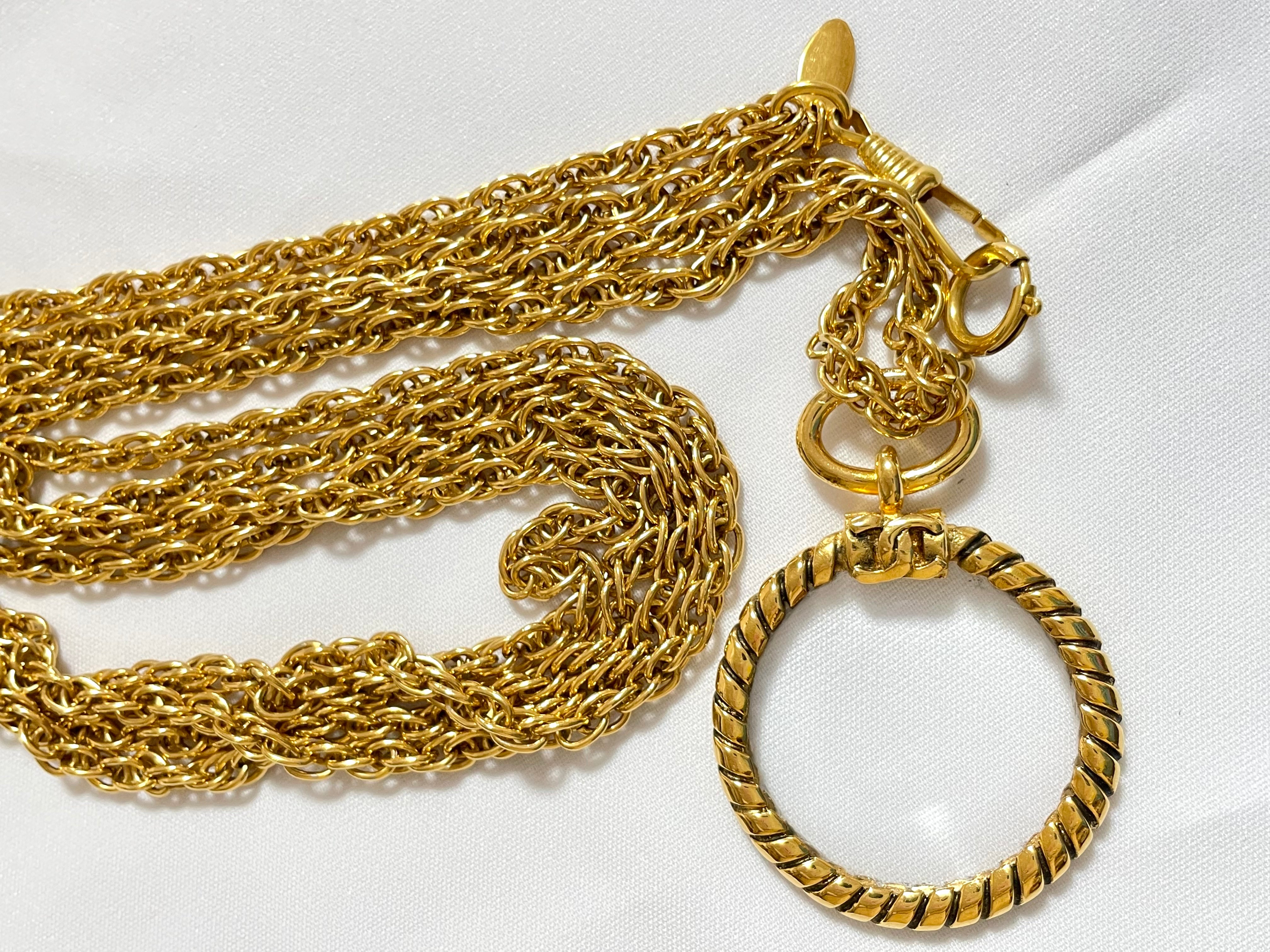 1980s Vintage CHANEL Long Chain Necklace with Loupe Glass Pendant | Round CC Motif | Iconic 80s Chanel Jewelry | 04082466