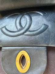 Vintage CHANEL black lamb leather large, jumbo size shoulder bag with big golden CC closure and chain strap. 2.55 classic purse. 050223rc1