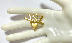 W2 Vintage Yves Saint Laurent classic YSL logo and heart brooch. Perfect pin for hat, scarf, jacket etc. Great gift.0408173
