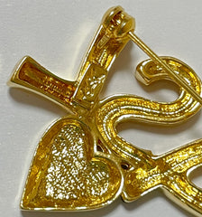 W2 Vintage Yves Saint Laurent classic YSL logo and heart brooch. Perfect pin for hat, scarf, jacket etc. Great gift.0408173