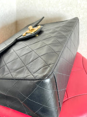 Vintage CHANEL black lamb leather large, jumbo size shoulder bag with big golden CC closure and chain strap. 2.55 classic purse. 050223rc1