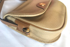 Vintage Christian Dior nude beige leather purse, shoulder bag with golden Dior motif. Classic purse. 0506286