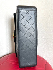 Vintage CHANEL black lamb leather large, jumbo size shoulder bag with big golden CC closure and chain strap. 2.55 classic purse. 050223rc1