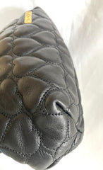 Vintage MOSCHINO black heart shape quilted lambskin mini handbag, tote purse. Too cute to carry.