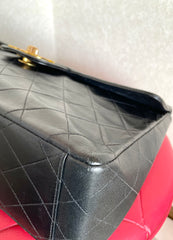 Vintage CHANEL black lamb leather large, jumbo size shoulder bag with big golden CC closure and chain strap. 2.55 classic purse. 050223rc1