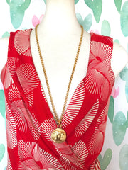 Vintage CHANEL golden chain necklace with round CC mark charm pendant top. Gorgeous jewelry. Best gift idea. 040107br1