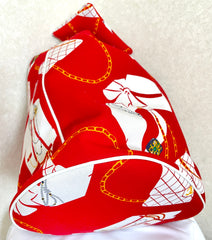 Vintage CHANEL red and white canvas large hobo shoulder bag with supermodel print and CC charm. Mademoiselle. 0407231