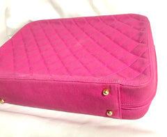 Vintage CHANEL pink canvas business bag style handbag with golden chain handle and a logo charm. Rare and collectible piece.