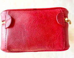 Vintage CHANEL lipstick red caviar leather cosmetic and toiletry pouch, makeup case bag. Very chic vanity purse. Must have. 0411112
